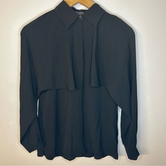 *NWT* Alton Gray Black Button Down Collar Blouse, Sz XS, Cape Detail Top, Shirt - Picture 1 of 11